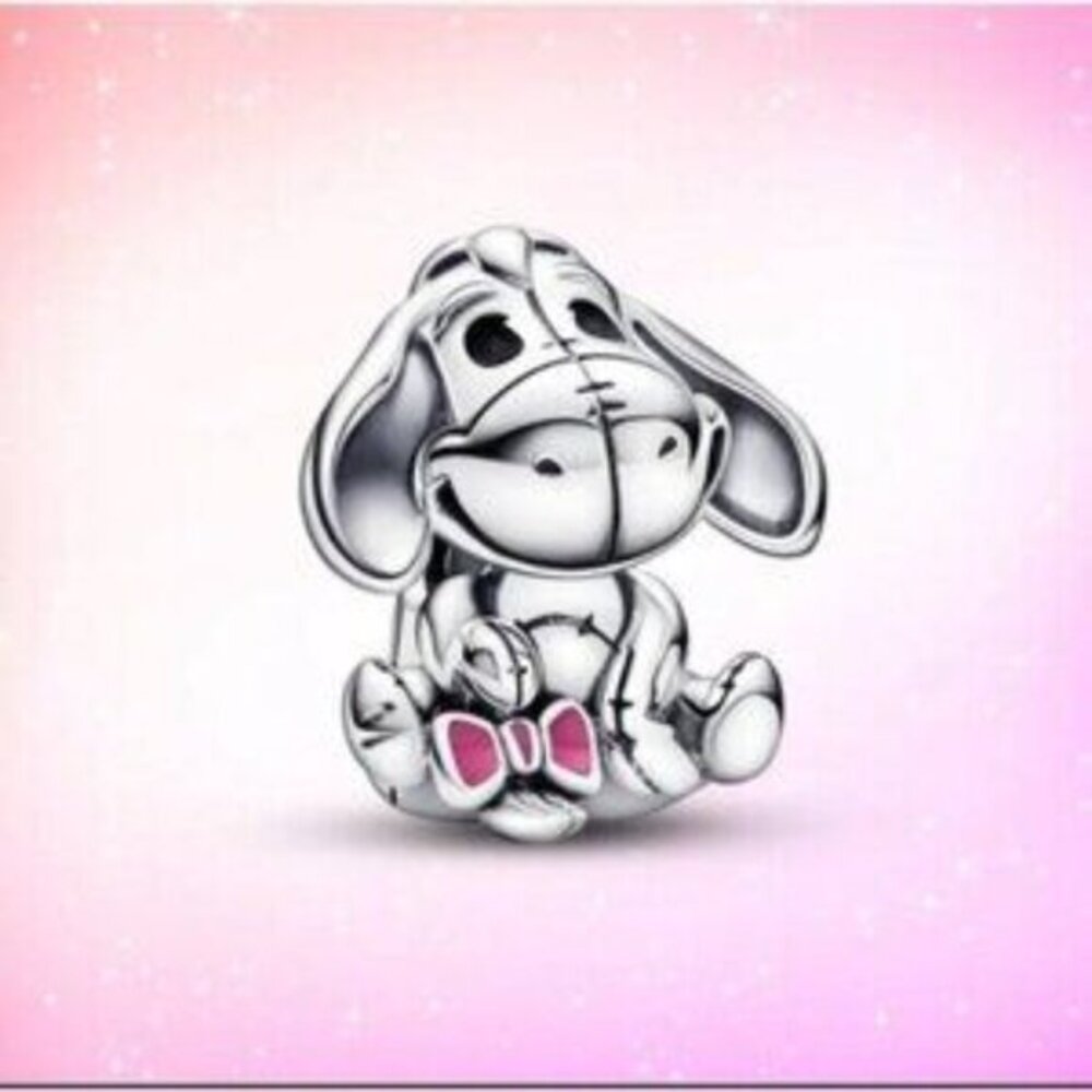 Pandora Silver Eeyore Charm with Pink Bow Accent